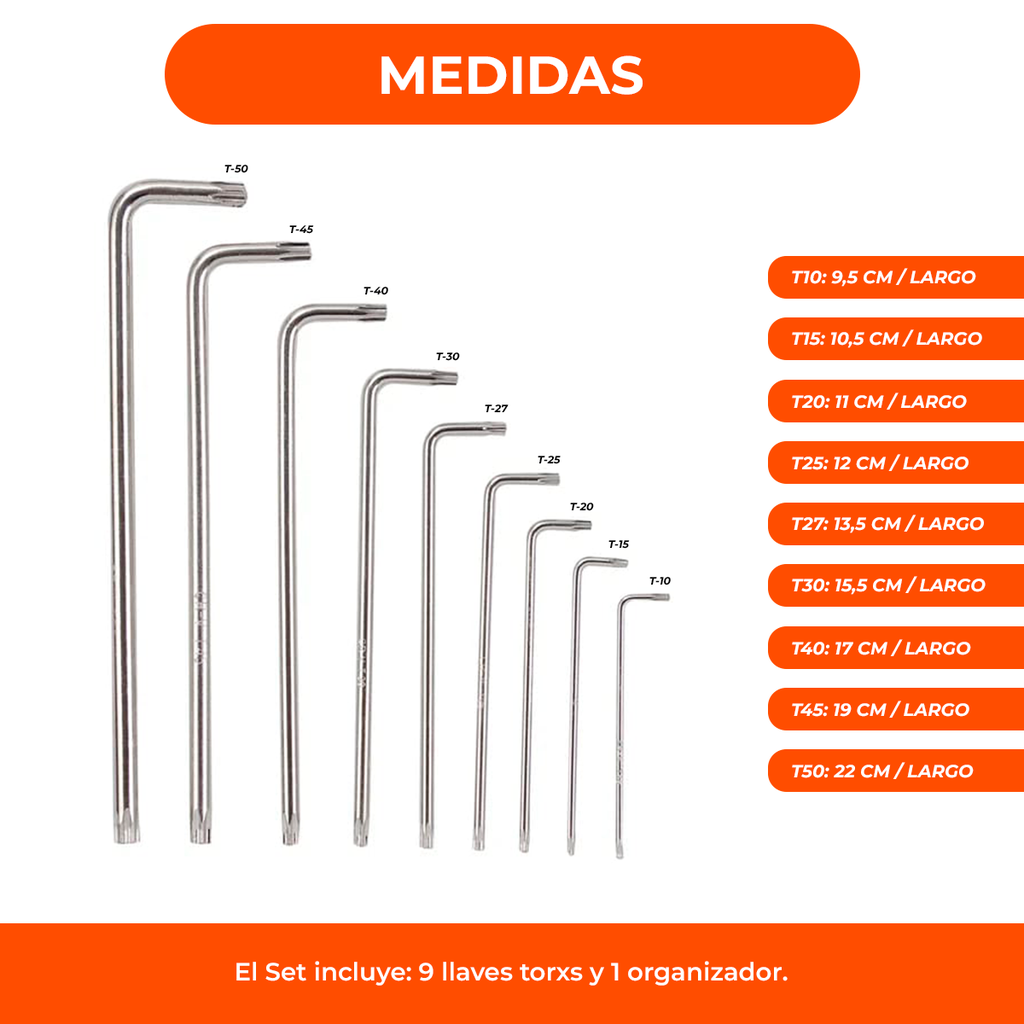 Juego De Llaves Torx 9 Piezas T 10 A T 50 Medianas Blister