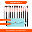 Set 15 Brochas Y Pinceles Para Maquillaje + Estuche Colores