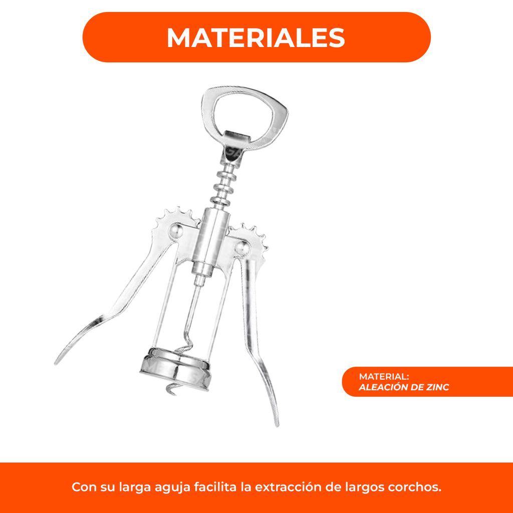 Destapador Sacacorcho Brazos De Acero Doble Aleta Manual