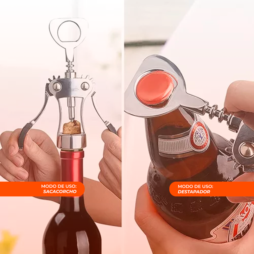 Destapador Sacacorcho Brazos De Acero Doble Aleta Manual