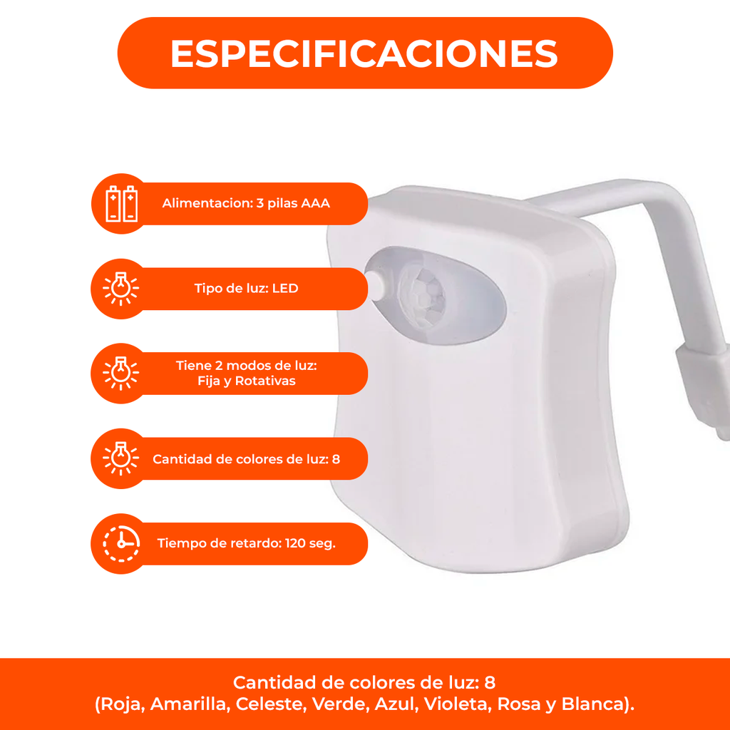 Luz Led Inodoro Multicolor Sensor Luz Funciona 100% Oscurid