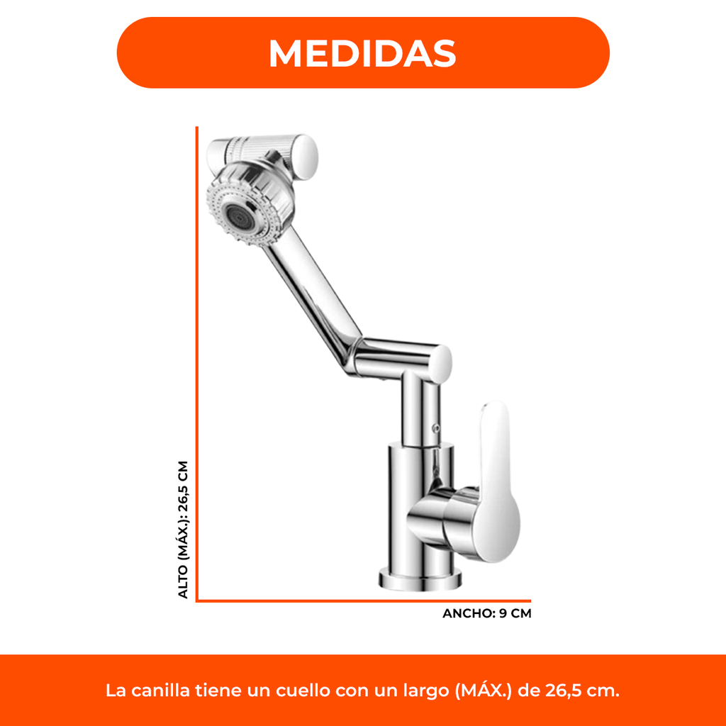 Canilla Monocomando Griferia Cocina Flexible 360° Mesada Color Plateado