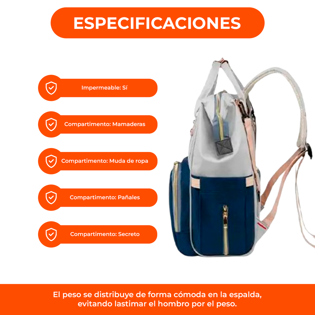 Mochila Urbana Maternal Impermeable Bolsillos Manija