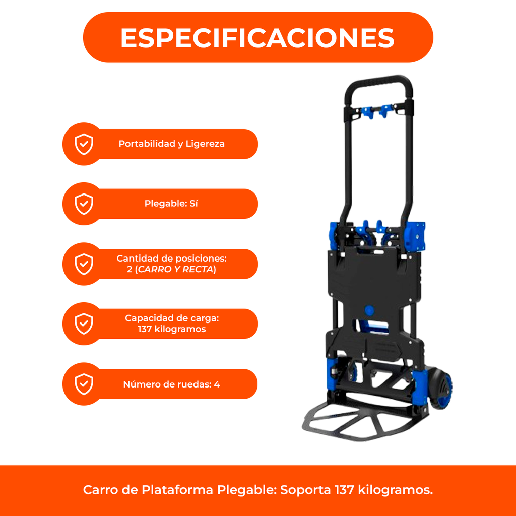 Carro de Mano Plegable Zorra 137Kg