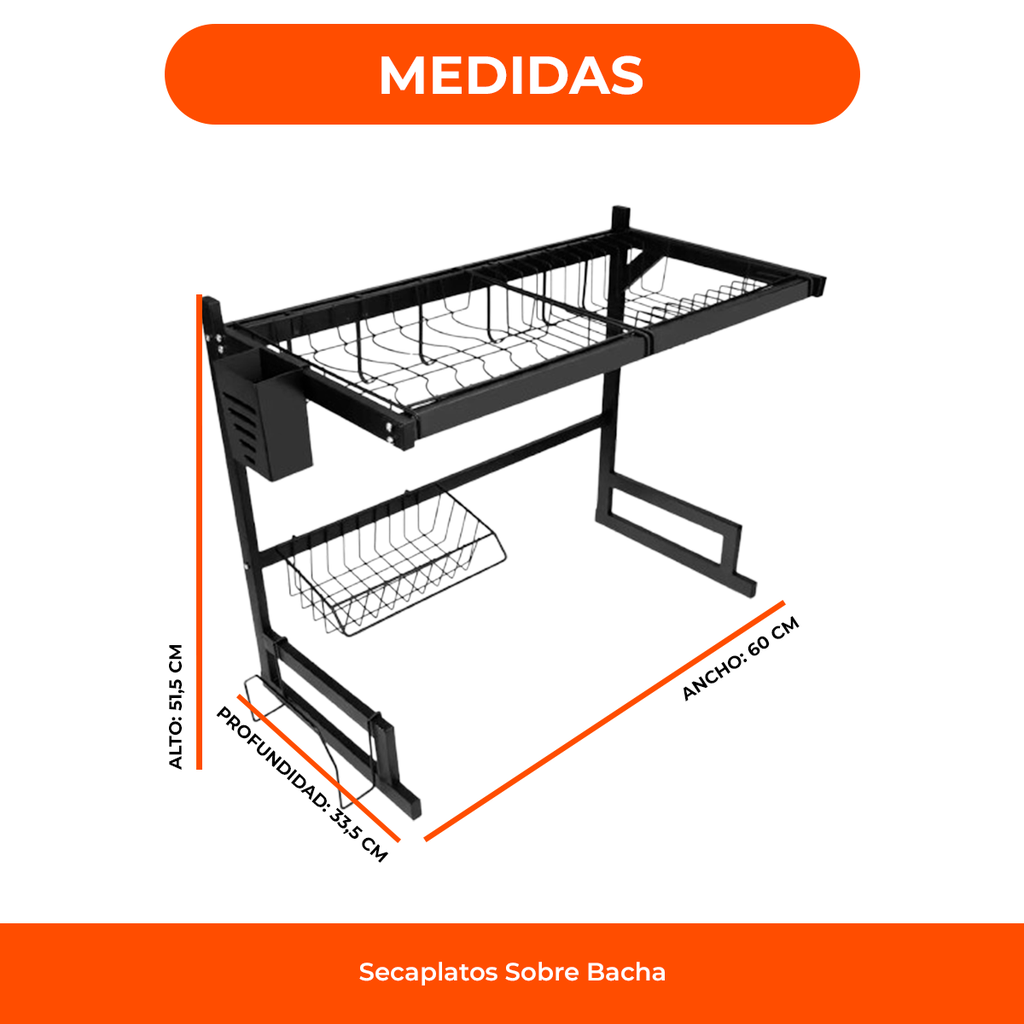 Escurridor Seca Platos Bacha Aluminio Inoxidable Organizador
