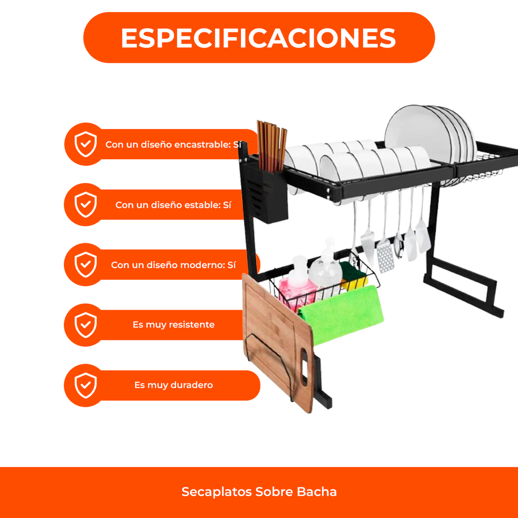 Escurridor Seca Platos Bacha Aluminio Inoxidable Organizador