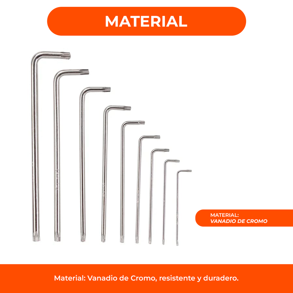 Juego De Llaves Torx 9 Piezas T 10 A T 50 Medianas Blister