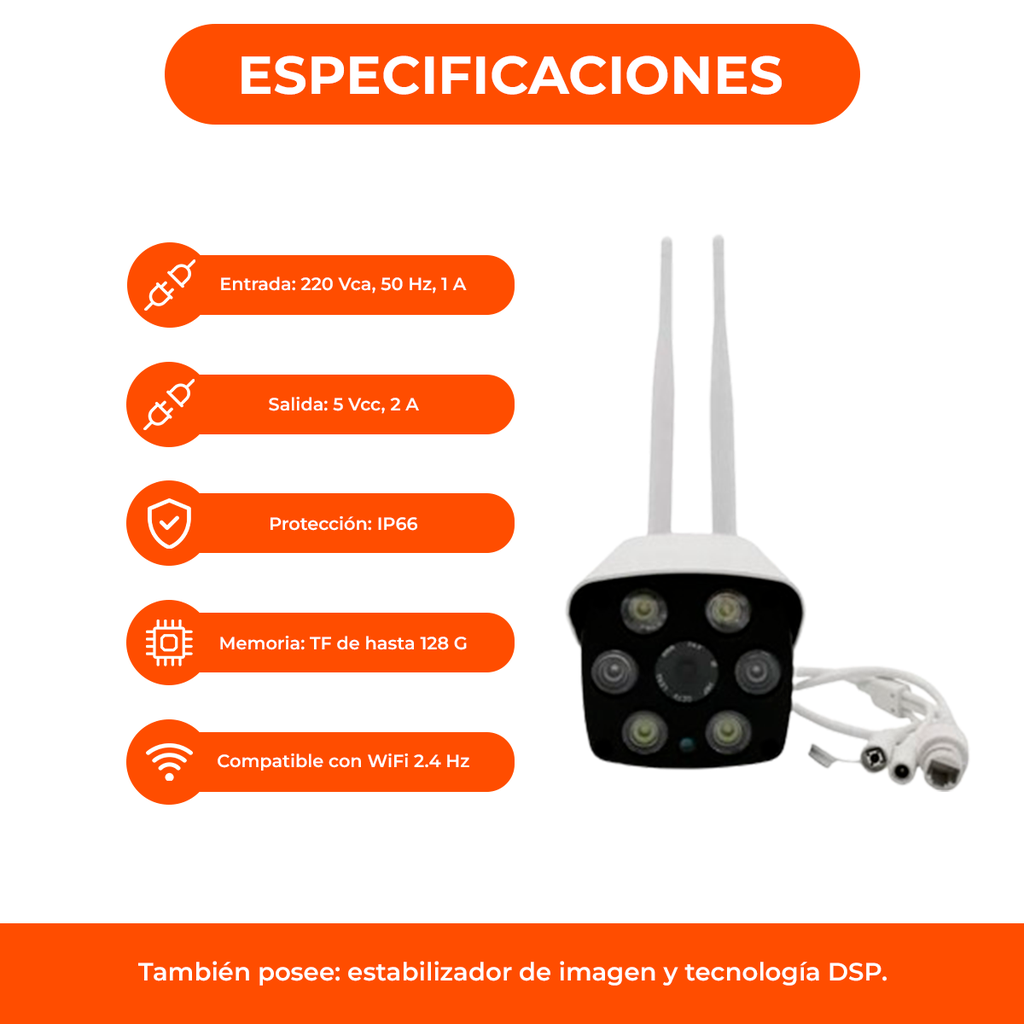 Cámara Exterior Seguridad Ip P2p Hd Wifi Vision Nocturn Color Blanco