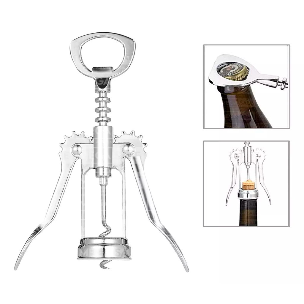Destapador Sacacorcho Brazos De Acero Doble Aleta Manual
