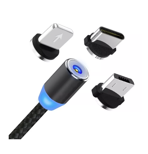 [178-4] Cable Usb Magnet 3en1 Micro Usb Type Usb C Y Para Lightning Color Negro